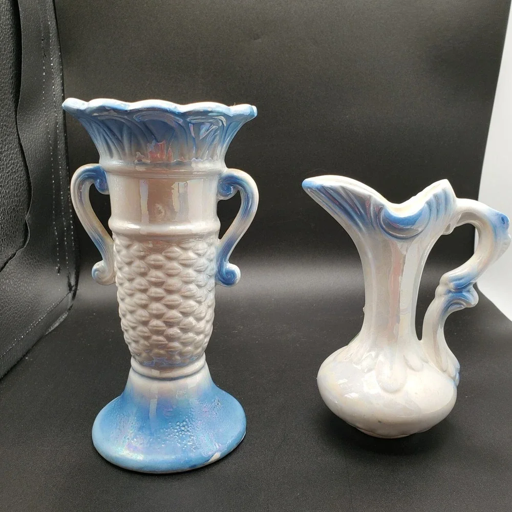 Bud Vase Lot 2 raised flowers Pitcher Jug Colorful Piece vintage decorative Blue